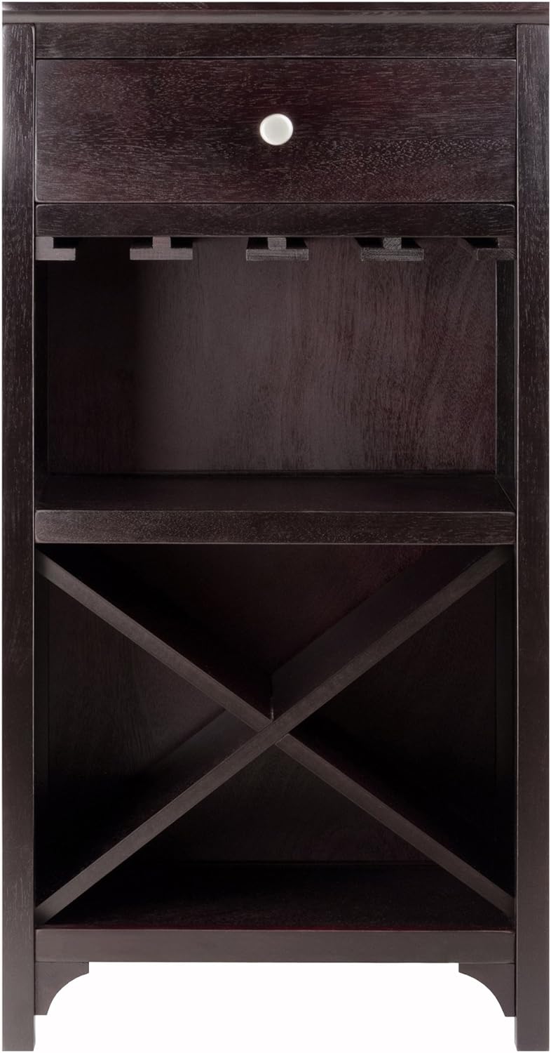 Winsome Ancona X Shelf Modular Wine Cabinet With 1-Drawer, Glass Rack, Dark Espresso (92745)