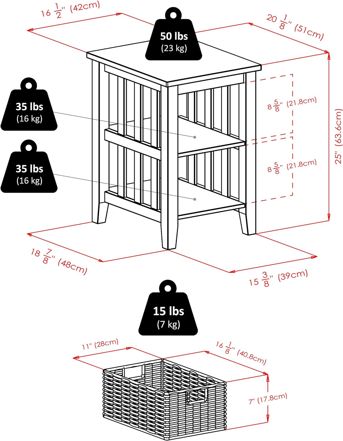 Winsome Morris 25.04" x 20.08" x 16.54" Wood Side Table With 2 Foldable Baskets, Espresso