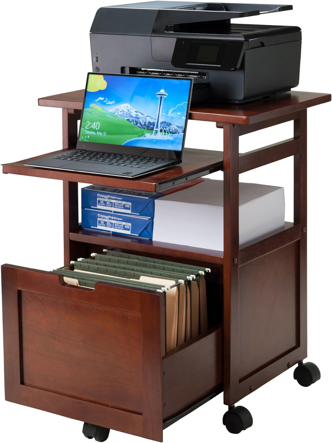 Winsome Piper Home Office, Walnut, 24.02"W x 29.65"H x 17.32"D