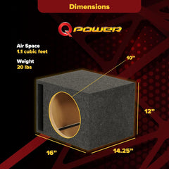 QPower 10 Inch Subwoofer Box, Vented Speaker Box for In-Car Audio