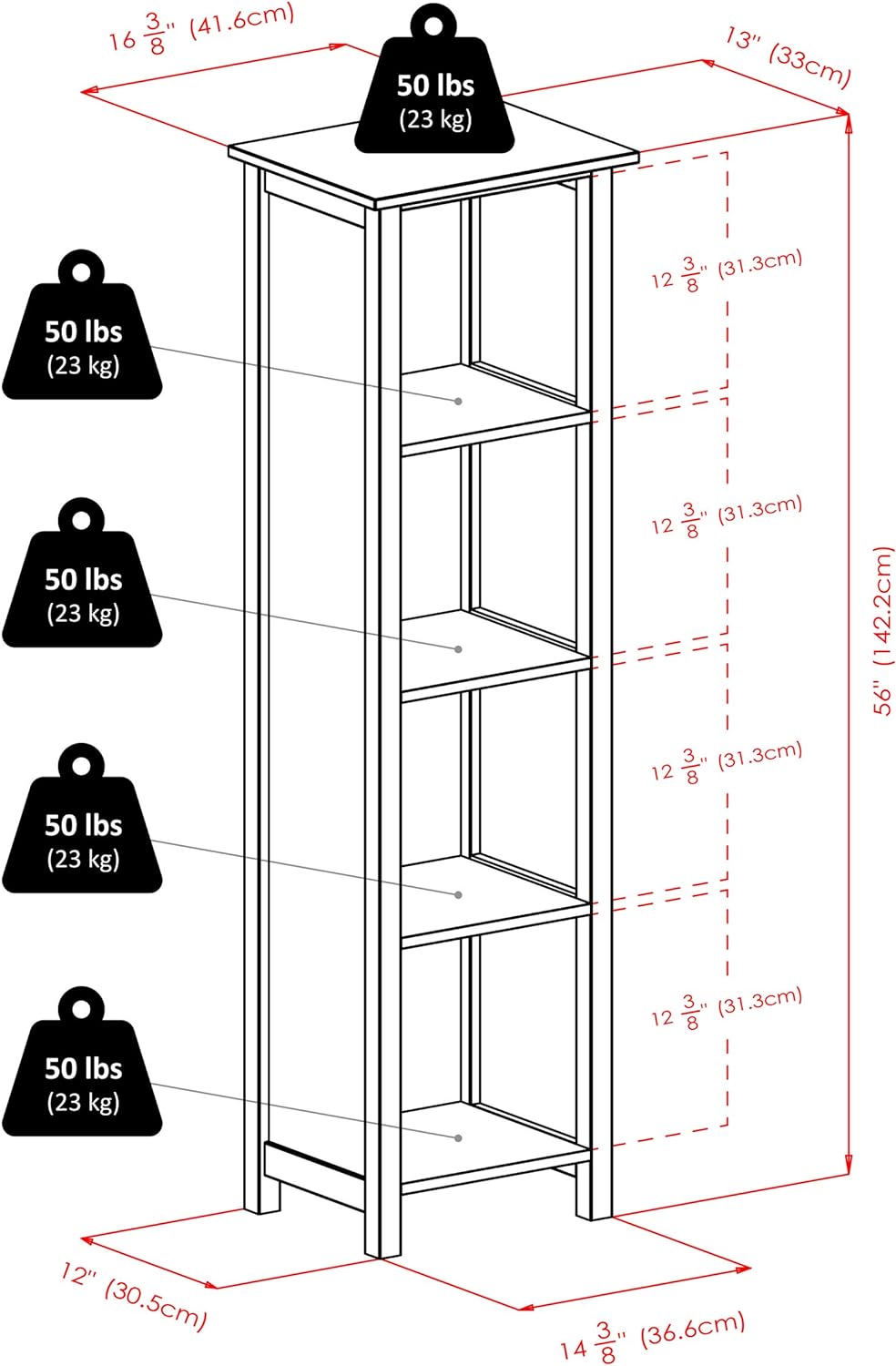 Winsome Milan Solid/Composite Wood 5-Tier Tall Storage Shelf or Bookcase, Antique Walnut (94416)