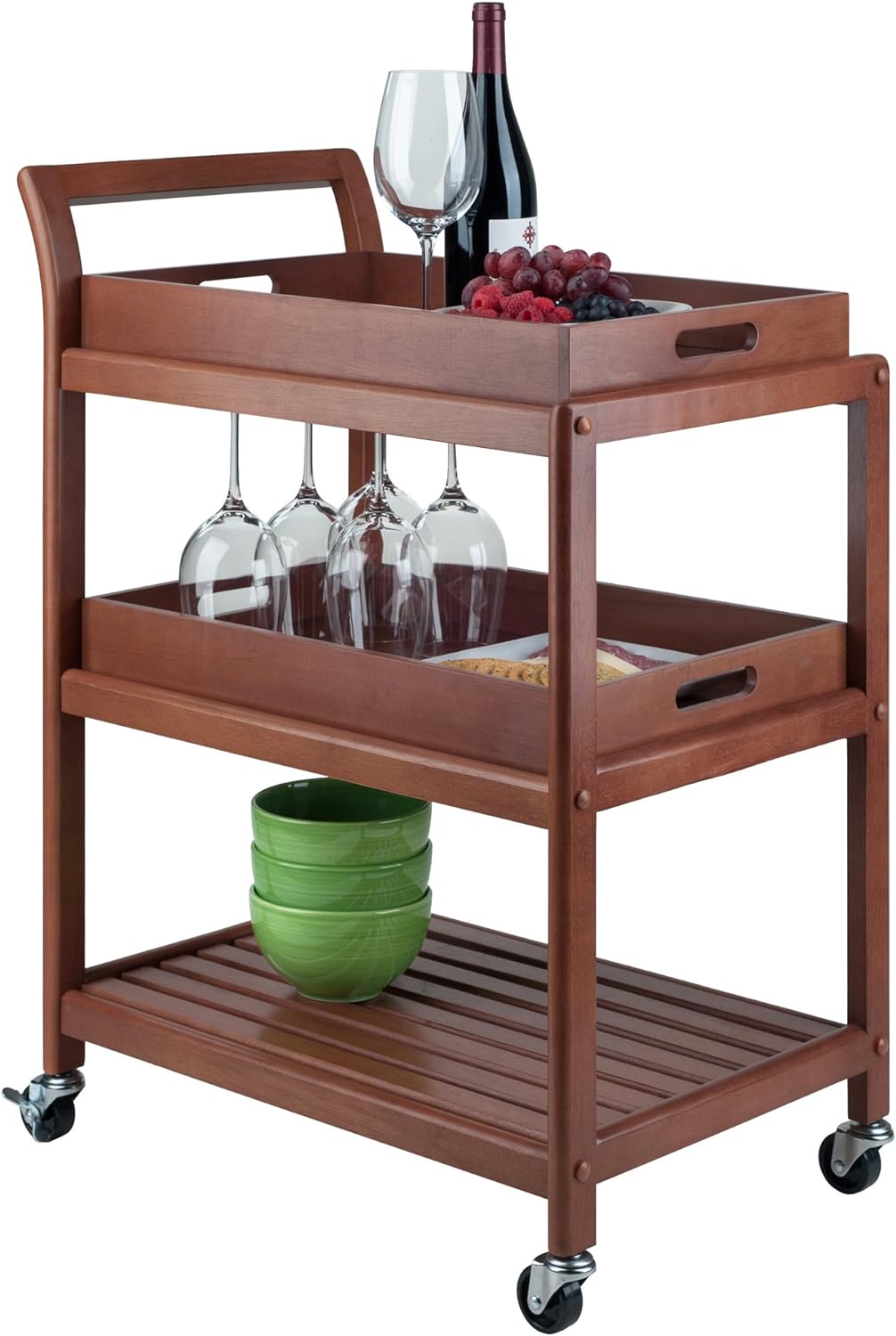 Winsome 3-Shelf Wood Mobile Serving Cart with Lockable Wheels, Walnut (94138)