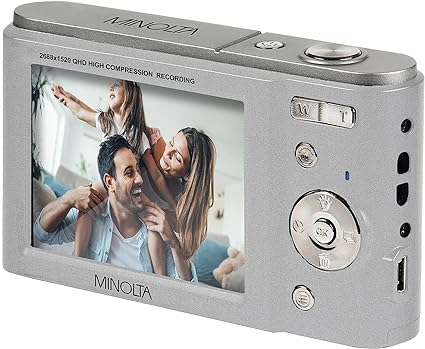 Minolta MND20-S MND20 16x Digital Zoom 44 MP/2.7K Quad HD Digital Camera (Silver)