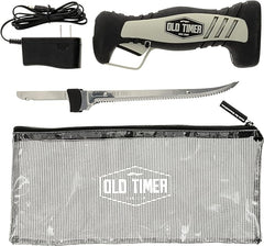 Old Timer Li-Ion Cordless and 110V Electric Fillet Knives with 8in Fully Serrated S.S. Blades, Trigger Lock, Classic Fillet Knife Cut, and Self Draining Carry Case for Fishing, Filleting, and Outdoors