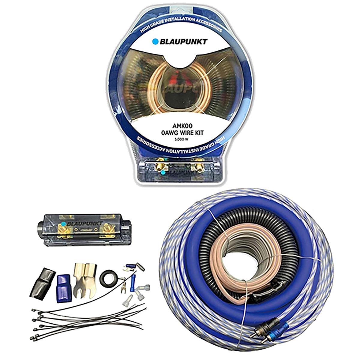 Blaupunkt AMK00 Car Audio Amplifier 0 Gauge Wiring Kit Blue