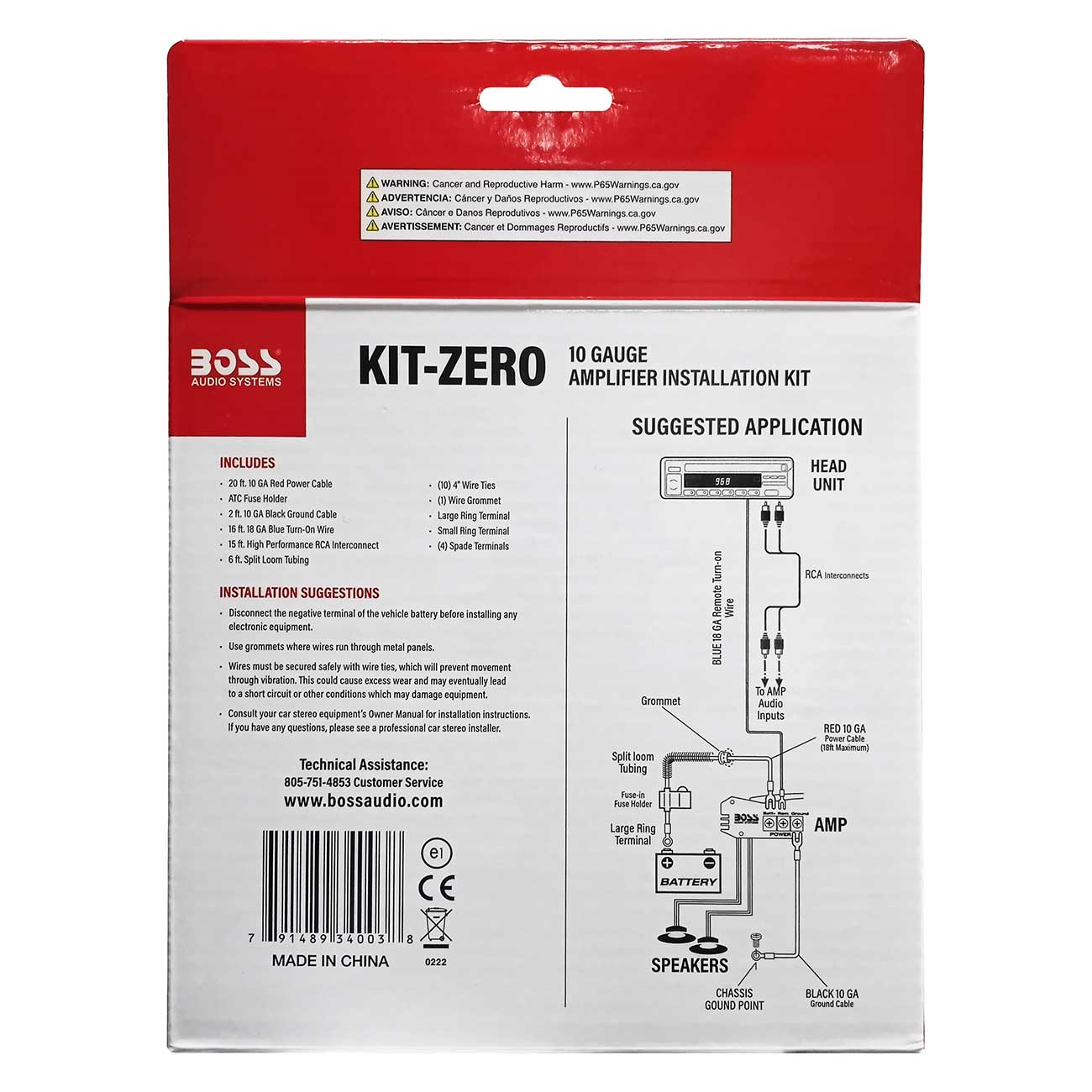 BOSS Audio Systems KIT-ZERO 10 Gauge Wiring Installation Kit for Car Amplifiers - A Car Amplifier Wiring Kit Helps You Make Connections and Brings Power to Your Radio, Subwoofers and Speakers
