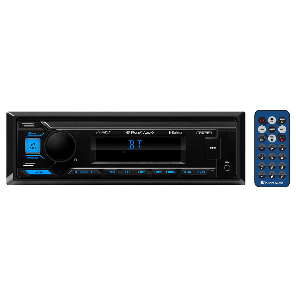 Planet Audio P350MB Car Audio Stereo System - Single Din, Bluetooth Audio and Hands-Free Calling, MP3, USB Audio, USB Charging, AUX Input, AM/FM Radio Receiver, No CD Player