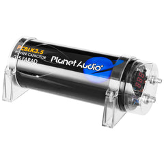 Planet Audio PCBLK3.5 Car Capacitor – 3.5 Farad, Energy Storage, Enhance Bass From Stereo, Warning Tones, LED Voltage Meter