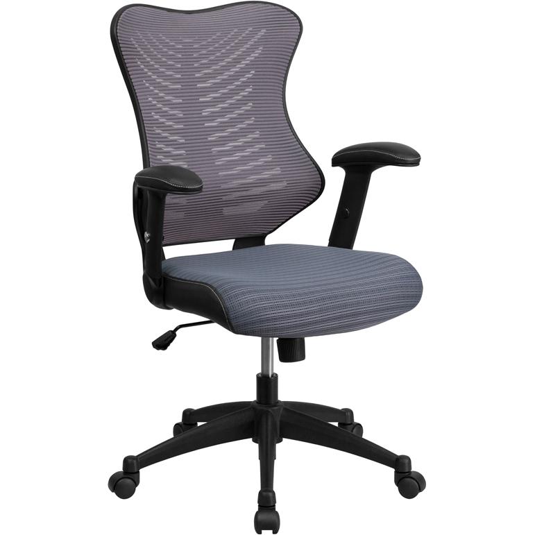 High Back Designer Gray Mesh Executive Swivel Office Chair with Adjustable Arms