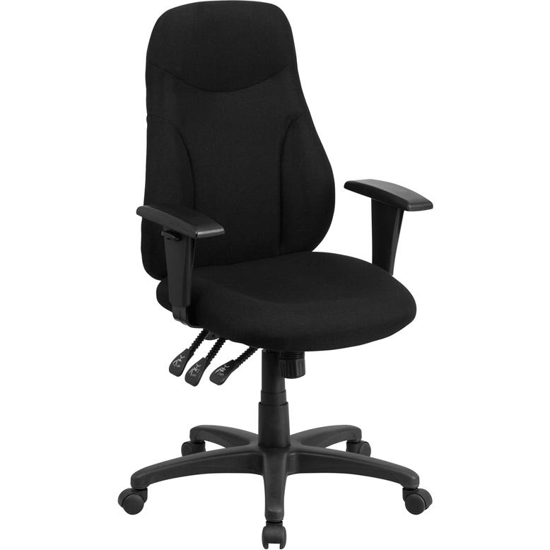 High Back Black Fabric Multifunction Swivel Task Office Chair