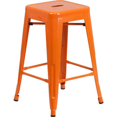 24" High Backless Orange Metal Indoor-Outdoor Counter Height Stool with Seat