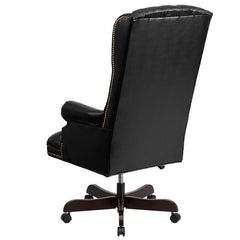 High Back Traditional Fully Tufted Black Executive Swivel Office Chair with Arms