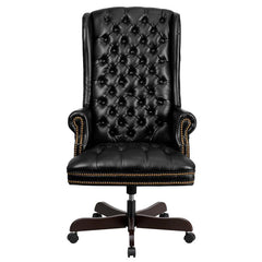 High Back Traditional Fully Tufted Black Executive Swivel Office Chair with Arms