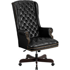 High Back Traditional Fully Tufted Black Executive Swivel Office Chair with Arms