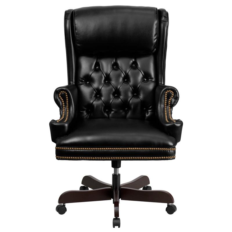 High Back Black Executive Office Chair with Oversized Headrest & Nail Trim Arms