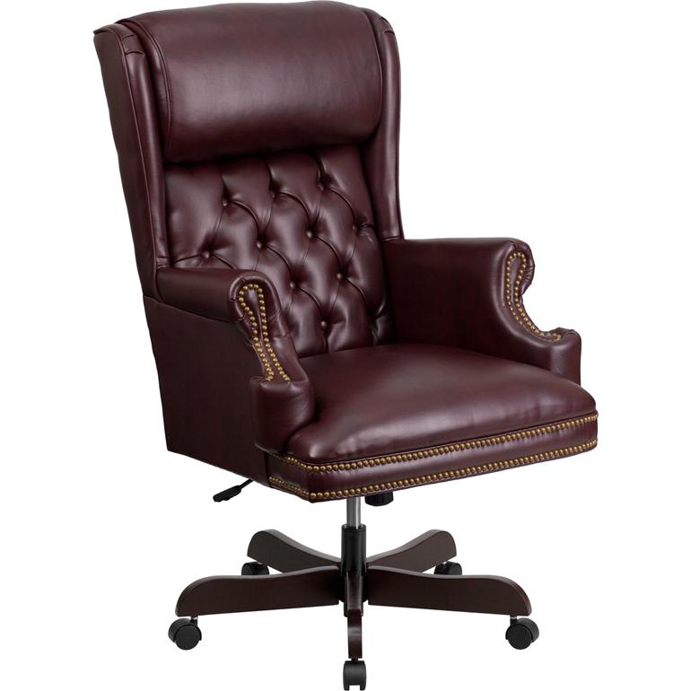 High Back Burgundy Executive Office Chair with Oversized Headrest & Arms