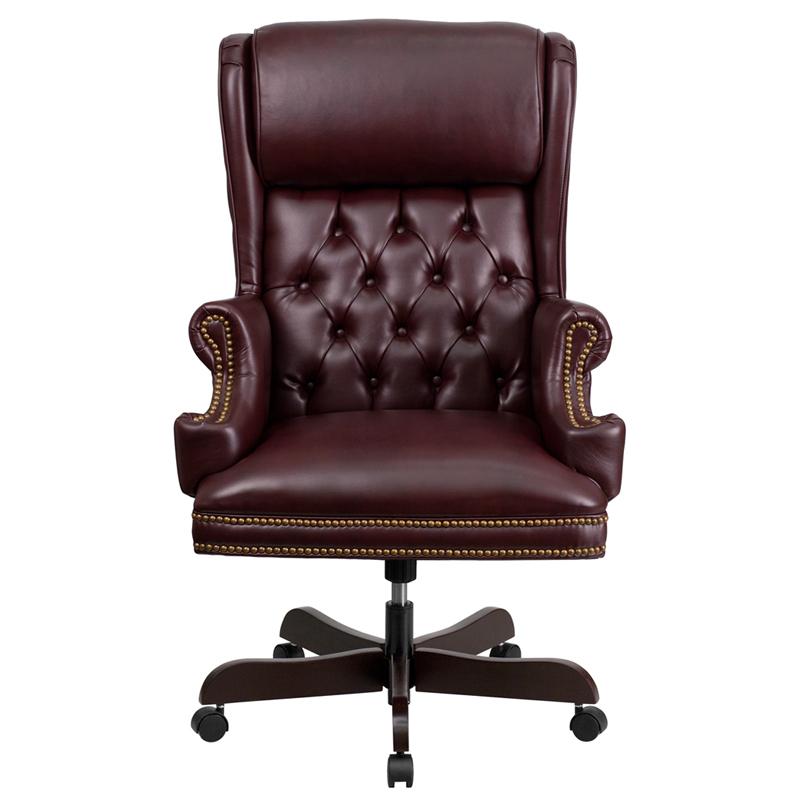 High Back Burgundy Executive Office Chair with Oversized Headrest & Arms