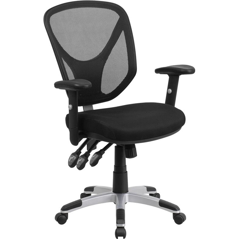 Mid-Back Black Mesh Multifunction Swivel Task Office Chair with Adjustable Arms