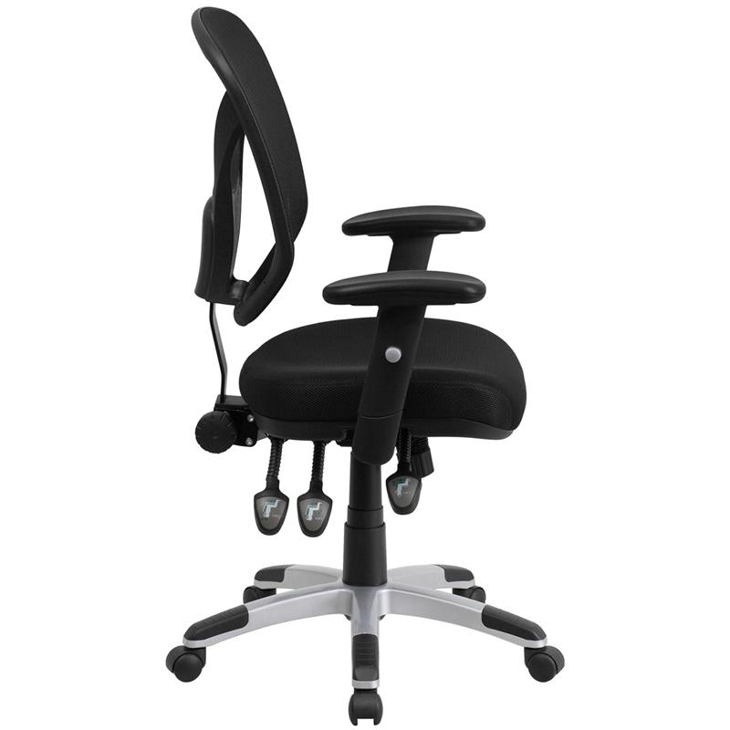 Mid-Back Black Mesh Multifunction Swivel Task Office Chair with Adjustable Arms