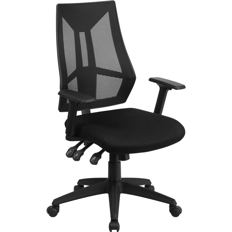 High Back Black Mesh Multifunction Swivel Task Office Chair with Adjustable Arms