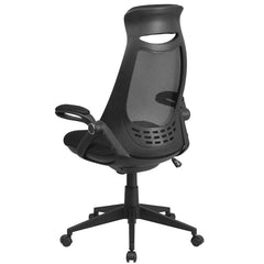 High Back Black Mesh Executive Swivel Office Chair with Flip-Up Arms