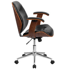 Mid-Back Black Executive Ergonomic Wood Swivel Office Chair with Arms