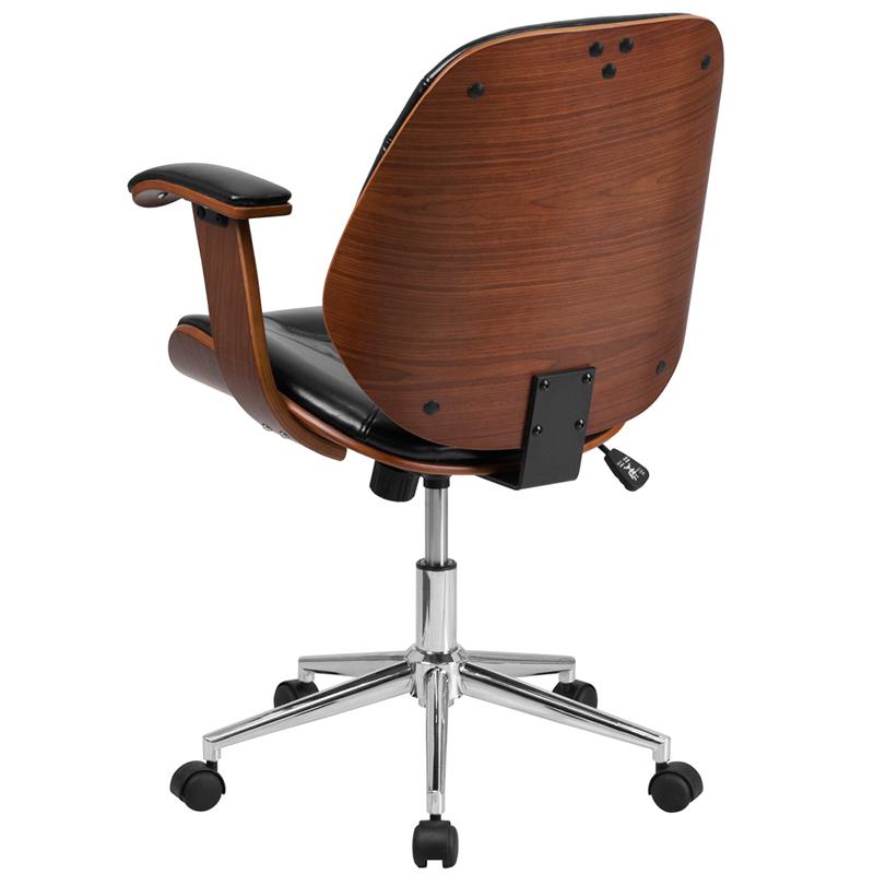 Mid-Back Black Executive Ergonomic Wood Swivel Office Chair with Arms