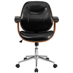 Mid-Back Black Executive Ergonomic Wood Swivel Office Chair with Arms